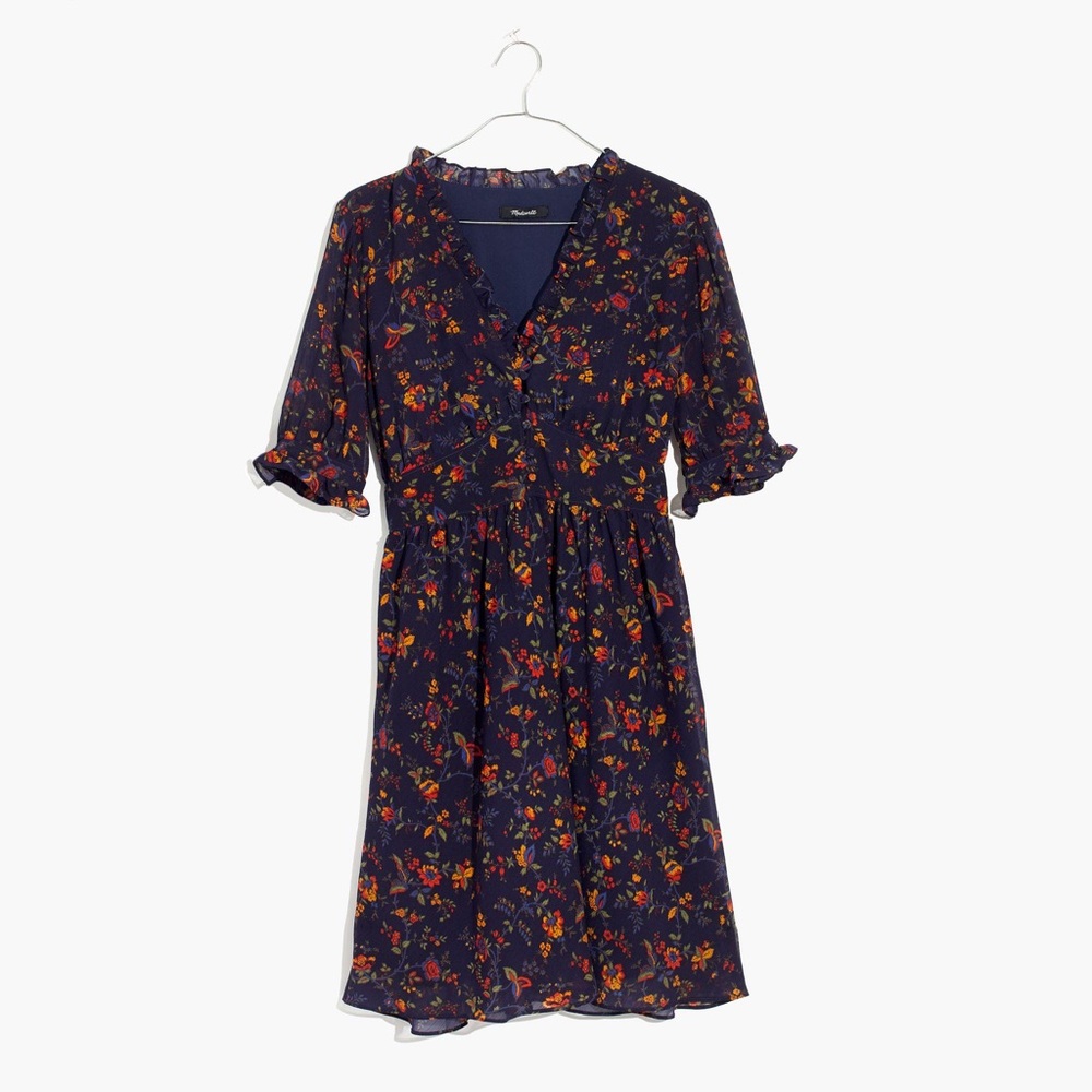 Madewell Freesia Floral Ruffled Dress in Climbing Vine Navy